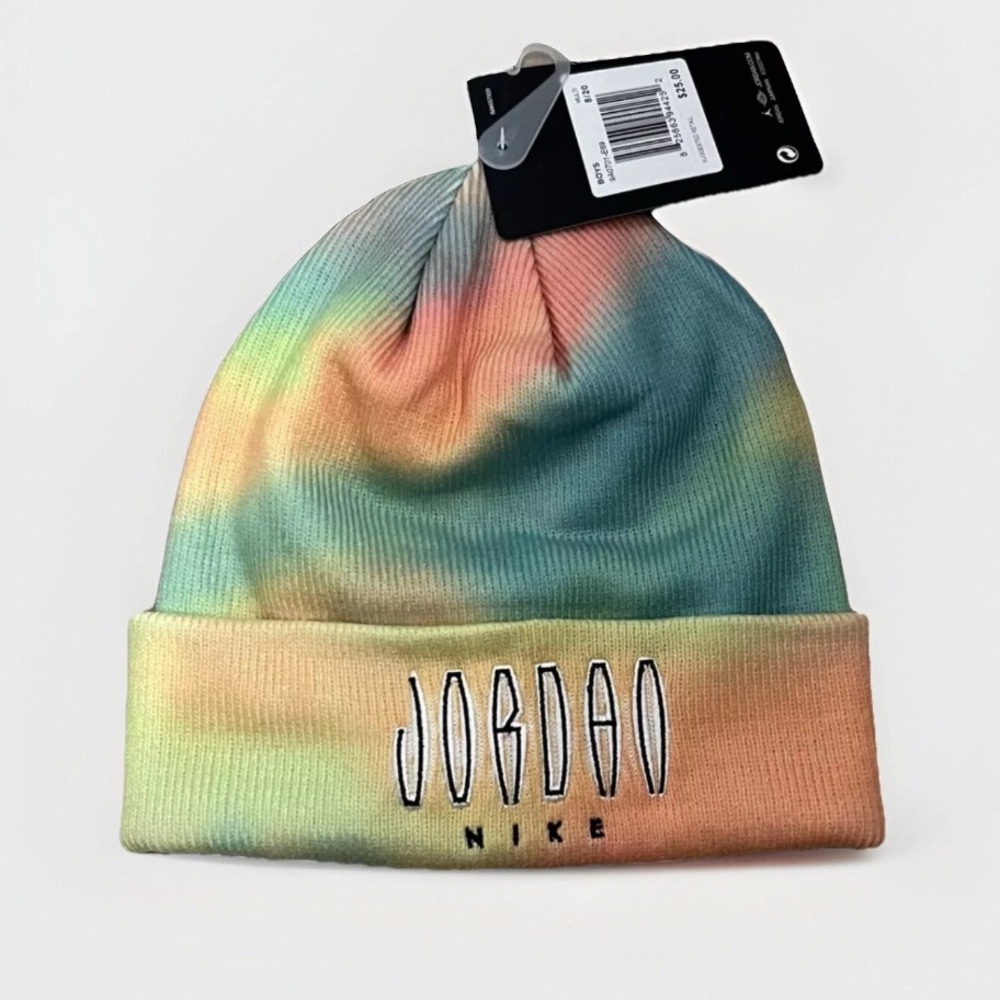 Retro Tie Dye cuff Beanie hat big kids boys nike Air Jordan yellow green orange
